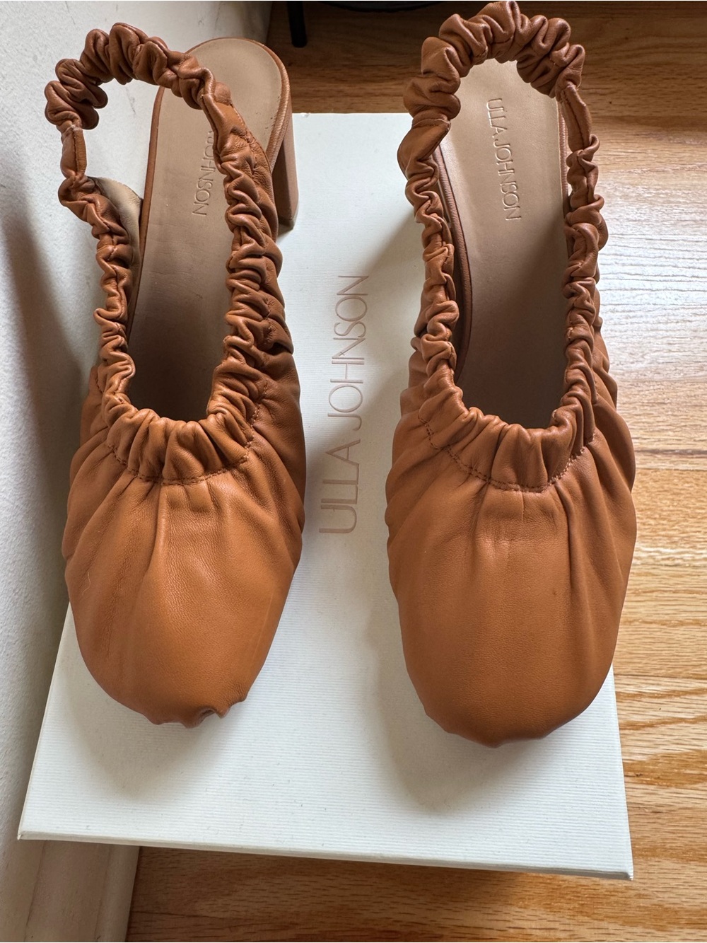 Ulla Johnson Tan Ruched Slingback Leather Mules